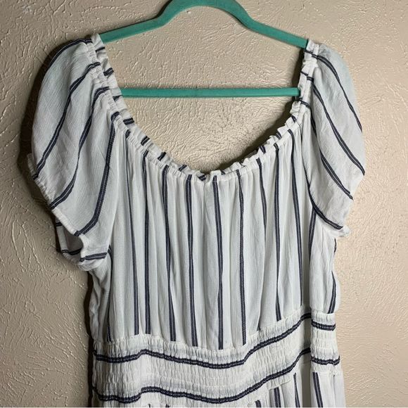 American eagle striped off shoulder ruffle tiered dress white gray - Picture 7 of 13